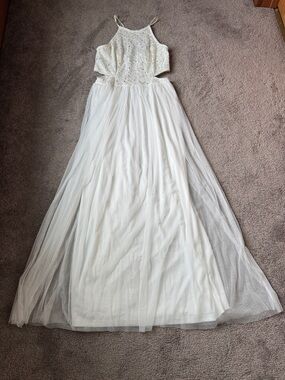 Candelaite White Sequin Lace Cutout Maxi Dress Formal Bridal Style SIZE S